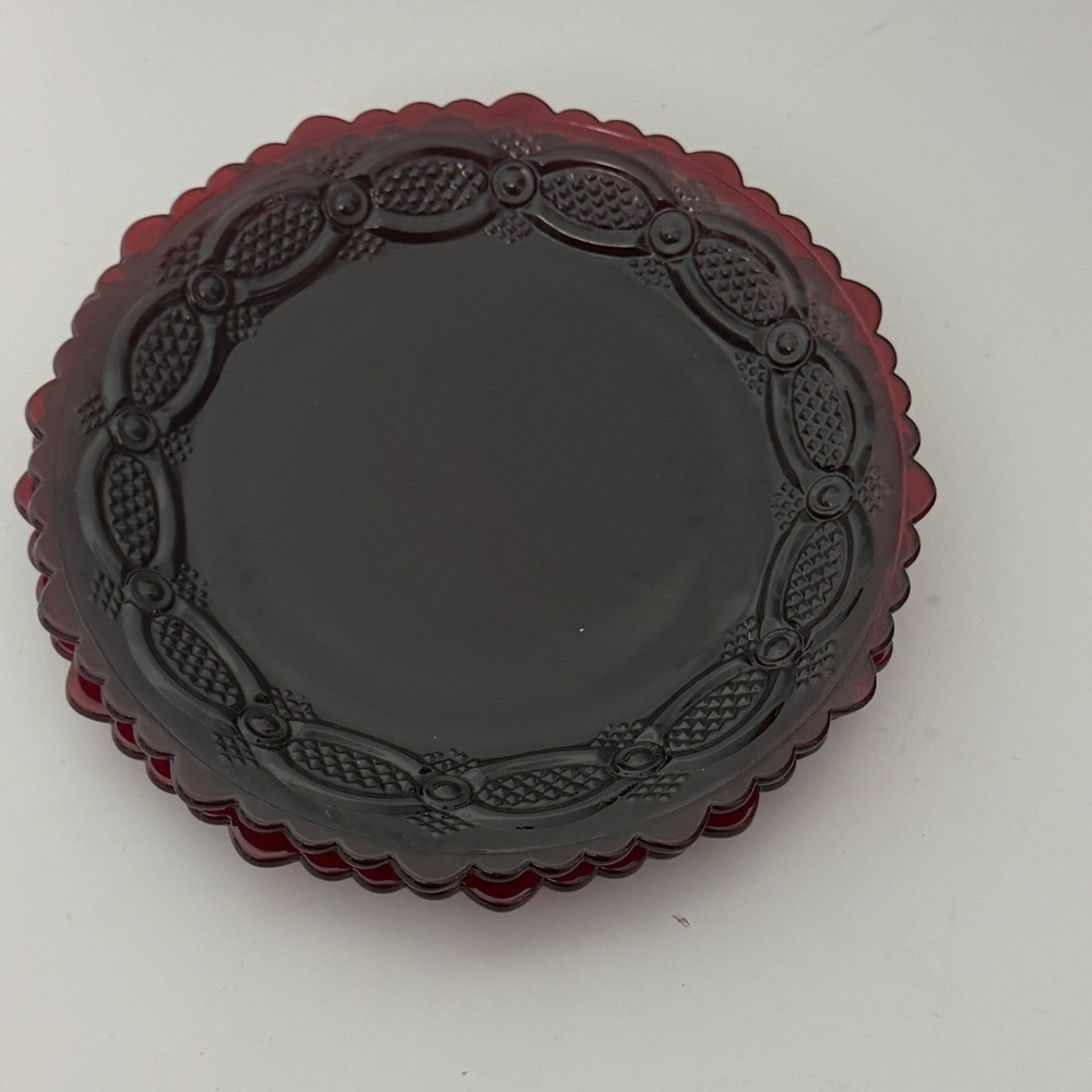 Avon Dessert Plate  7.5in Ruby Red Cape Cod 1876 Scalloped Glass Set of 2